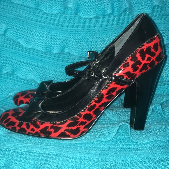 👠Paolo Corelli Red Leopard Print Heels D12 - Picture 1 of 4